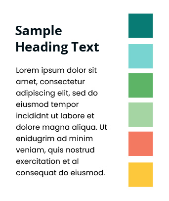 sample text showing the two brand fonts and squares with the six brand colors