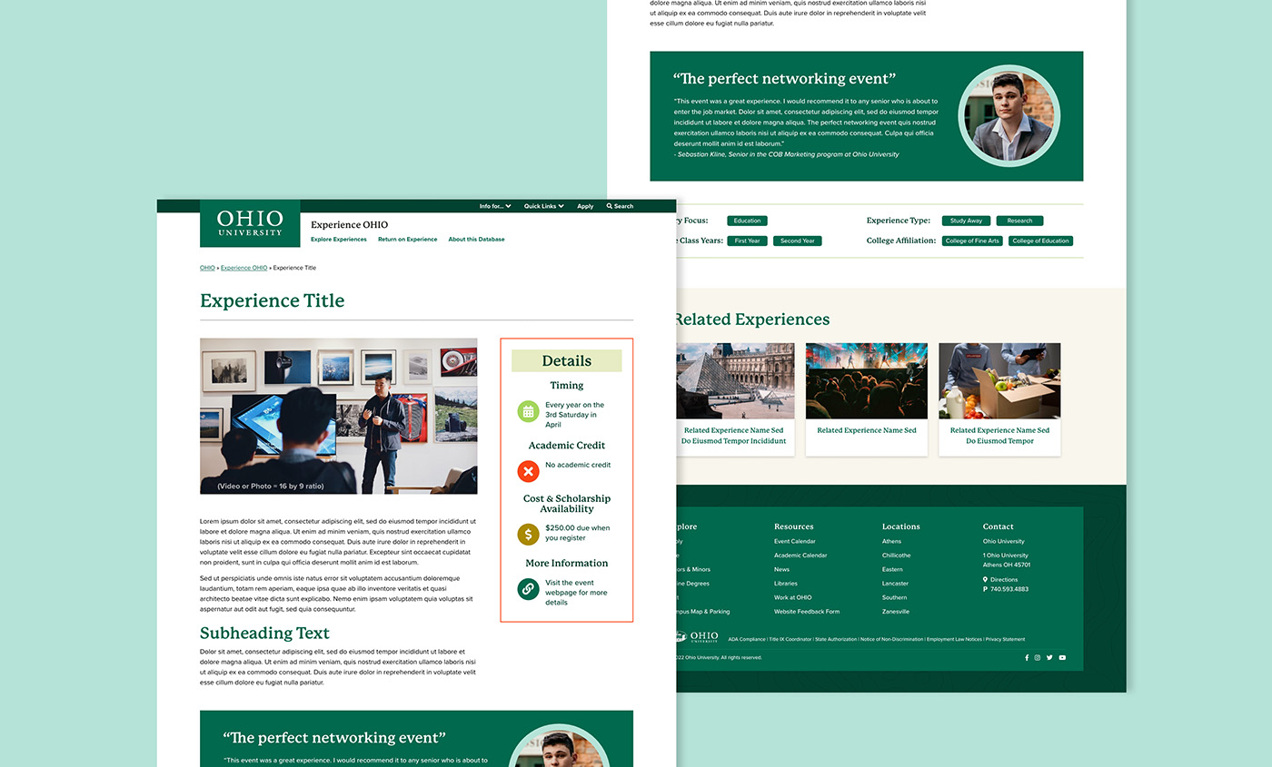 page design showing a full experience layout