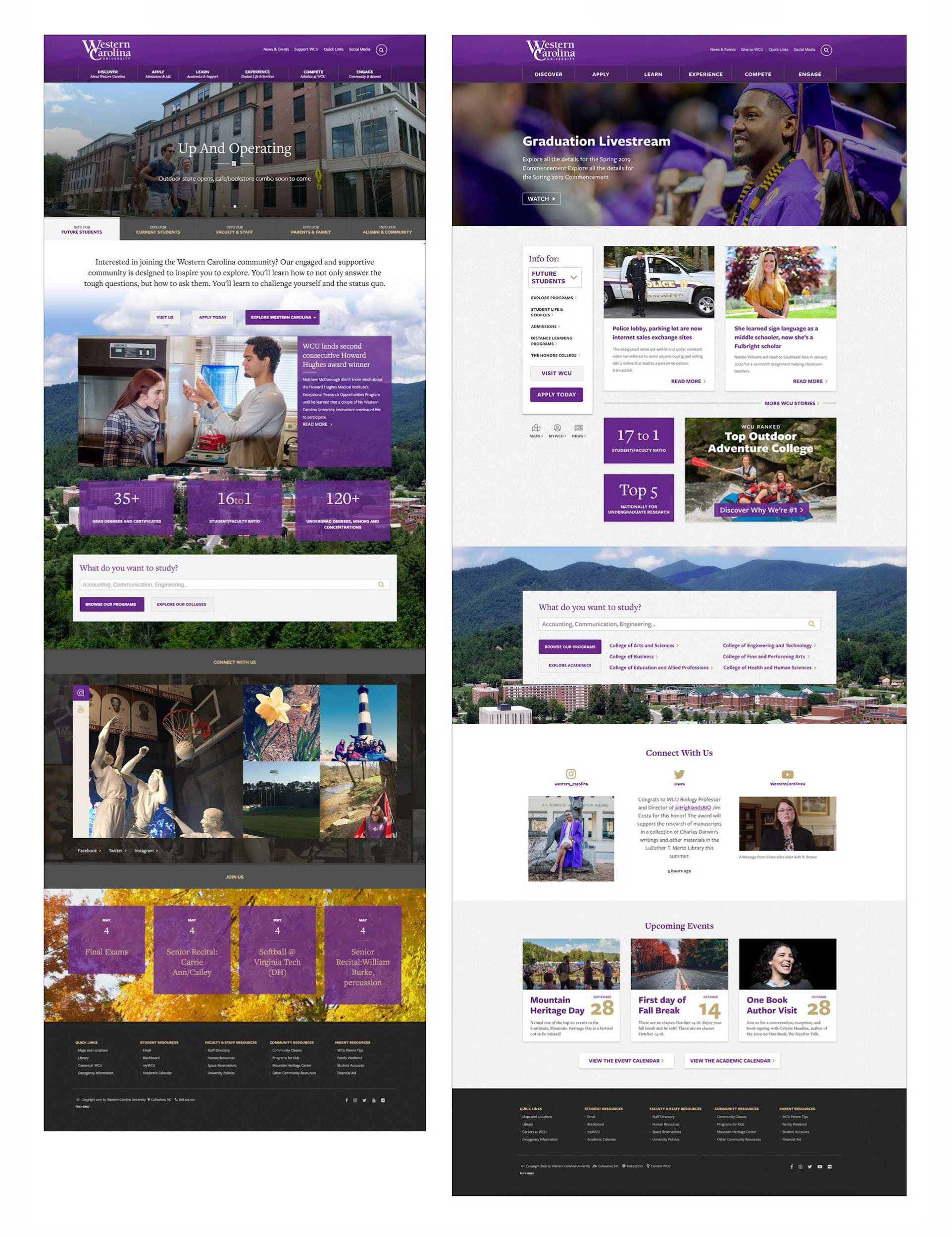 Side-by-side comparison of the old homepage layout with my new design.