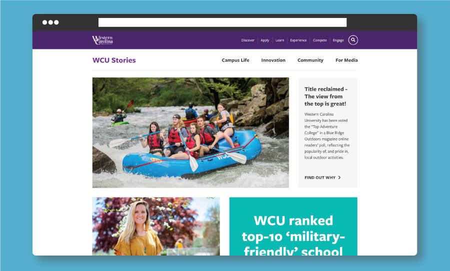 top of the WCU Stories homepage design shown in a web browser