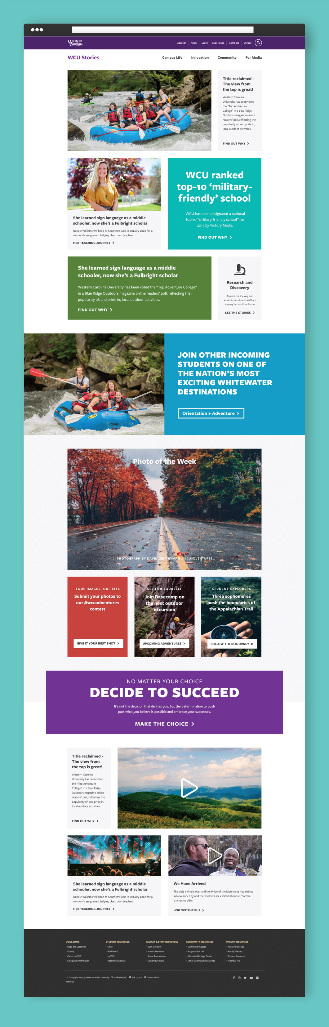 Full landing page layout of the WCU stories website.